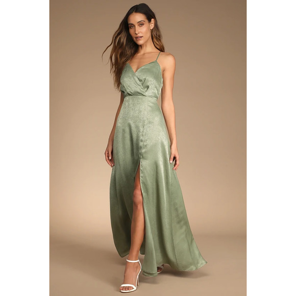 Lulus Dresses & Skirts - NWOT Constantine Dusty Sage Satin Maxi Dress